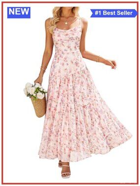 ZESICA Women's Summer Mesh Floral Sleeveless Wedding Guest Dress